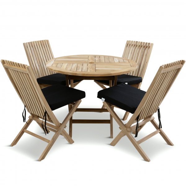 Runt utebord i premiumteak | 4 stolar |Lyfco Smgen