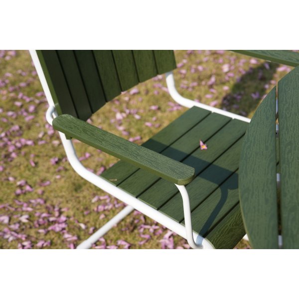 Gl�nta rund matgrupp utomhus | 6 stolar & �135 cm bord | Gr�n/vit