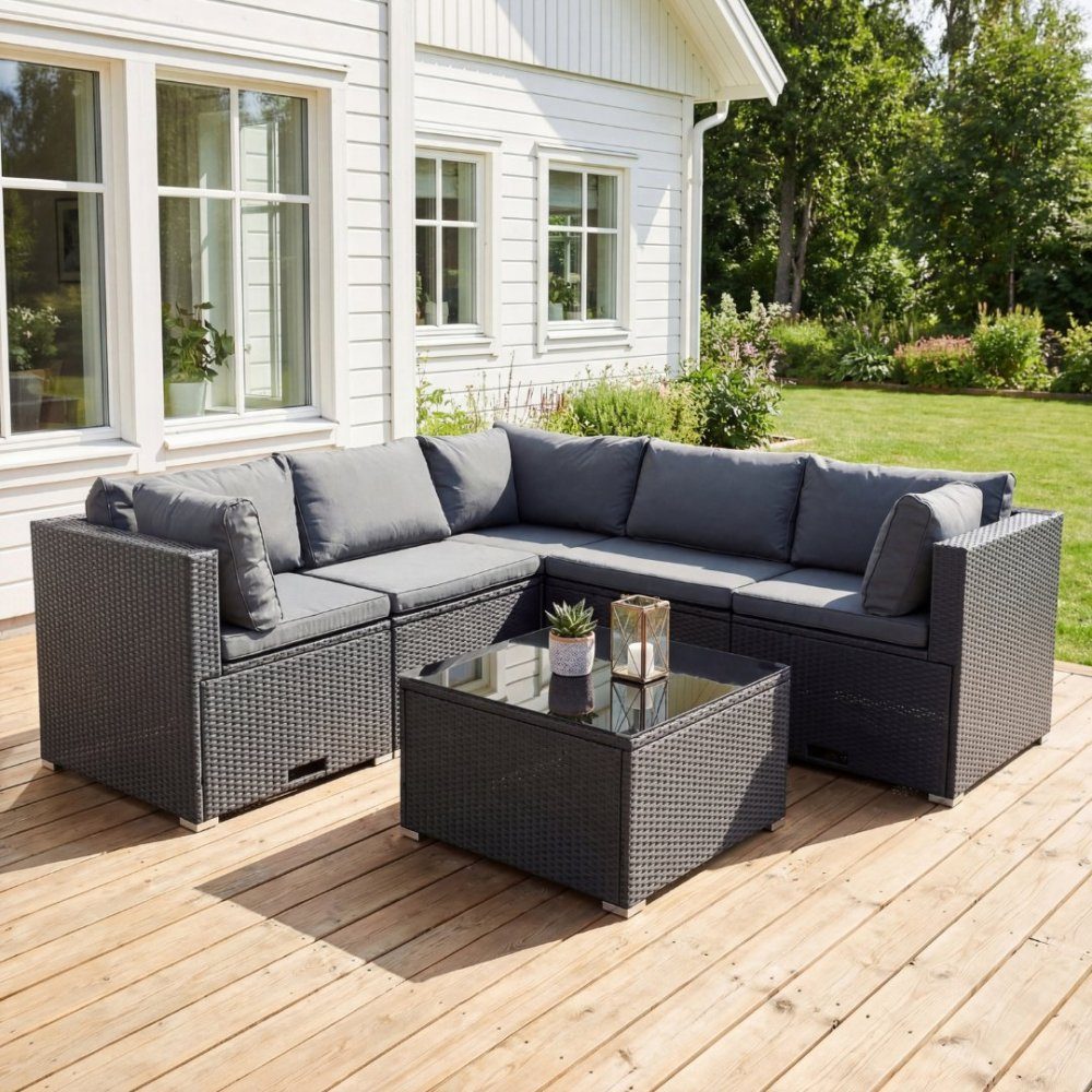 Loungeset utemöbler | Inbyggd förvaring | Konstrotting | Lyfco Olofsbo | Loungeset utemöbler i handvävd konstrotting