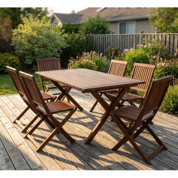 Matbord i brunbetsat trä 220 cm | Robust plankbord med kraftiga kryssben för uteplats & uterum Matbord i brunbetsat trä 220 cm | Robust plankbord med kraftiga kryssben för uteplats & uterum