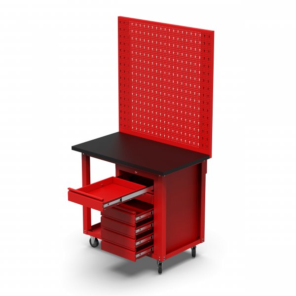 Arbetsvagn med pegboard och 6 lådor | Kallvalsat stål | 100x60x191 cm | Röd Arbetsvagn med pegboard och 6 lådor | Kallvalsat stål | 100x60x191 cm | Röd