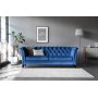 Chesterfieldsoffa 3-sits | Bl� sammet, kallskum & avtagbar kl�dsel | Milton