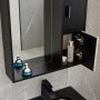 Badrumsmbel | Kommod, spegelskp & handfat i svart glas