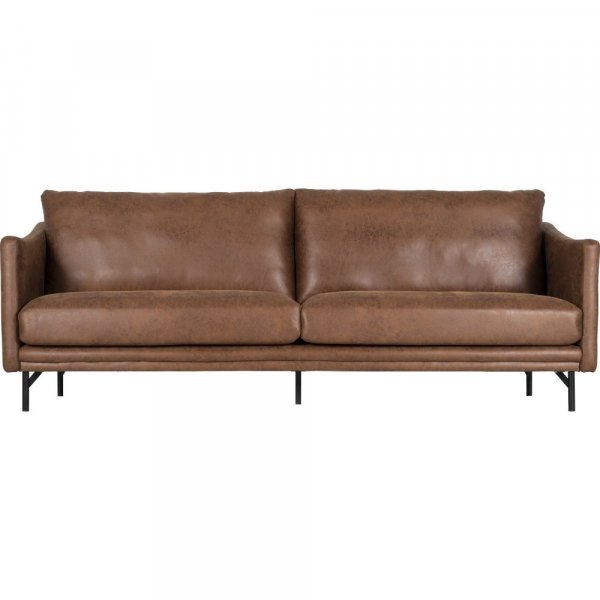 3-sitssoffa i cognacsf�rgat ecol�der | Gener�s komfort, tidl�s design & svarta metallben | Harpan