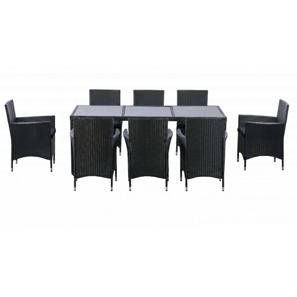 Tr�dg�rdsmatgrupp 8 stolar � Svart bord med glasskiva | Lysekil