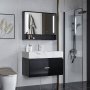 Badrumsmbel 90cm | LED-spegelskp | Marmorerad bnkskiva | Svart