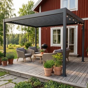 Pergola 4x3 | 100% Aluminium | Grå pergola för uteplats & trädgård Pergola 4x3 | 100% Aluminium | Grå pergola för uteplats & trädgård