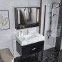 Badrumsmbel 90cm | LED-spegelskp | Marmorerad bnkskiva | Svart