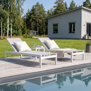 Solb�dd i aluminium & textilene 2-pack | Justerbar sols�ng f�r pool | Copacabana Vit/Gr�