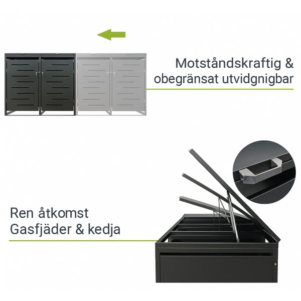 Soptunneskjul 2 kärl | Låsbart | Gasfjäder & ventilation | Mörkgrå Soptunneskjul 2 kärl | Låsbart | Gasfjäder & ventilation | Mörkgrå