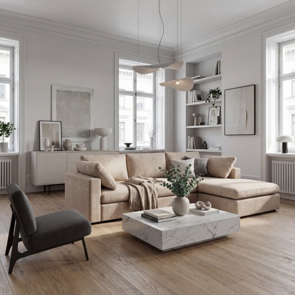 Moby divansoffa m�rkbeige | Lyxig soffa med v�ndbar divan och pocketfj�drar