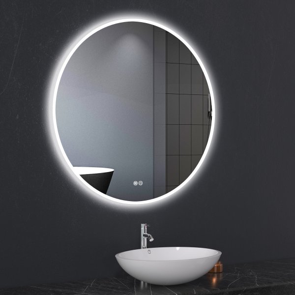 Rund badrumsspegel med LED-belysning | Anti-fog & touch-styrning