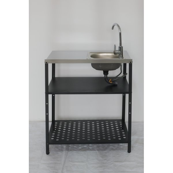 Tv�ttst�ll i galvaniserat st�l med handfat & kran | Utomhus | 80�50�90 cm