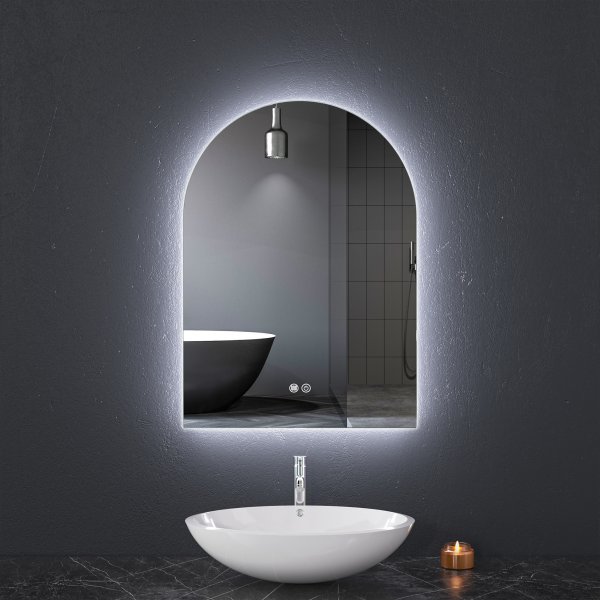 Badrumsspegel med LED-belysning | Dimmer och Anti-fog | Valvformad | ADRIENNE Badrumsspegel med LED-belysning | Dimmer och Anti-fog | Valvformad | ADRIENNE