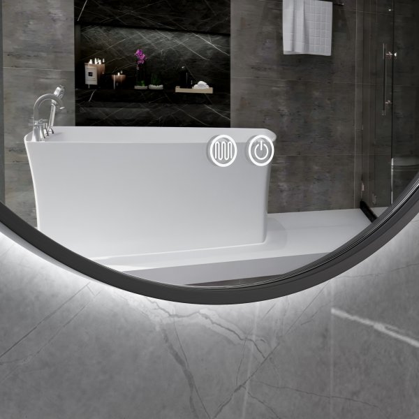 Rund badrumsspegel 60 cm | Svart ram | LED-belysning | Anti-fog & touch-styrning Rund badrumsspegel 60 cm | Svart ram | LED-belysning | Anti-fog & touch-styrning