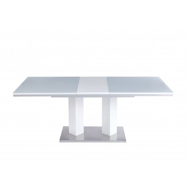 Matbord 160–200 cm | Utdragbart, rostfritt stål & vitlackerat glas | Colombia Matbord 160–200 cm | Utdragbart, rostfritt stål & vitlackerat glas | Colombia
