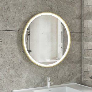 Stilren LED-spegel | 60x60 cm | Guldaluminiumram | Anti-fog & touch-styrning Stilren LED-spegel | 60x60 cm | Guldaluminiumram | Anti-fog & touch-styrning