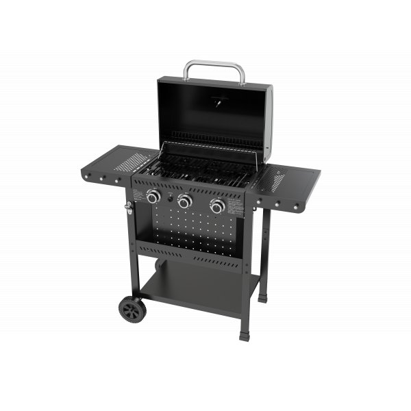 Gasolgrill i stål med termometer & värmehylla | Svart | Oklahoma Gasolgrill i stål med termometer & värmehylla | Svart | Oklahoma